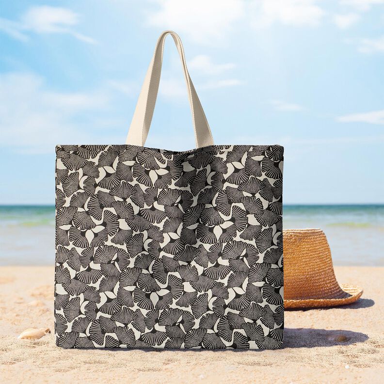 Dekorationsstof Halvpanama plettet ginkgo – sort/natur,  image number 9