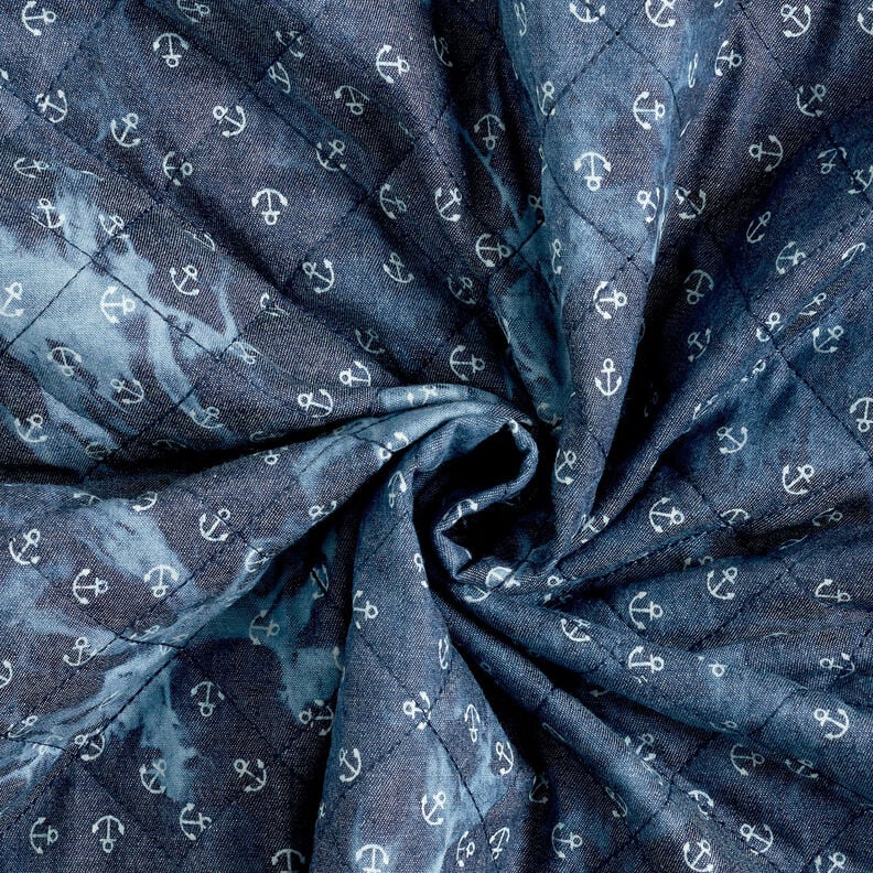 Quiltet stof chambray anker batik – jeansblå,  image number 4