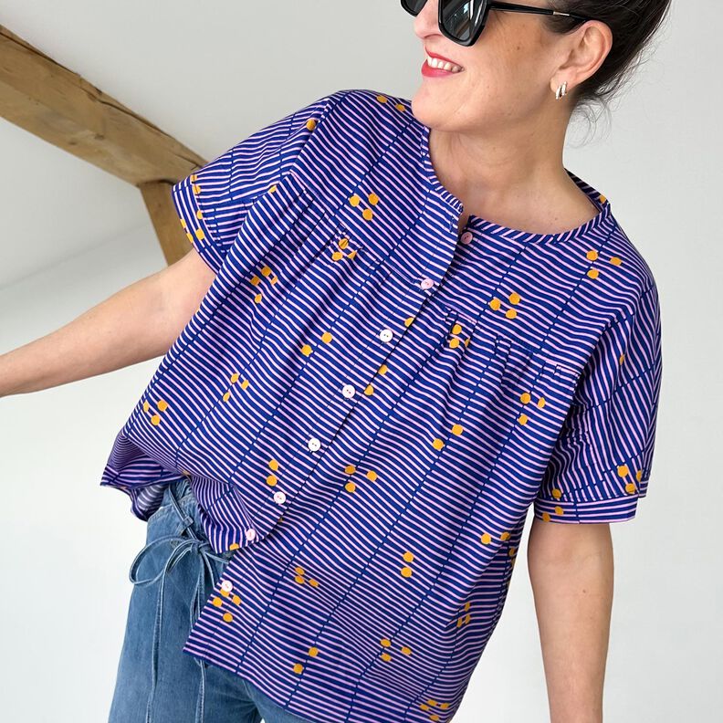 FRAU SUZY - løs kortærmet bluse med flæser, Studio Schnittreif  | XS -  XXL,  image number 6