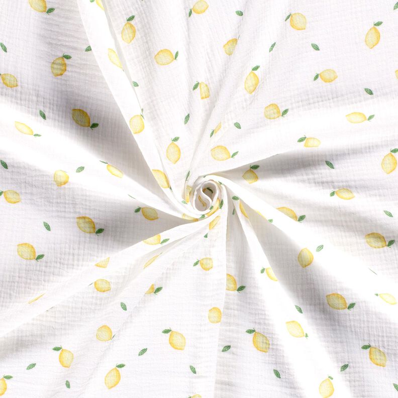 Musselin/Dobbelt-Crincle stof Akvarel citroner Digitaltryk – hvid,  image number 3