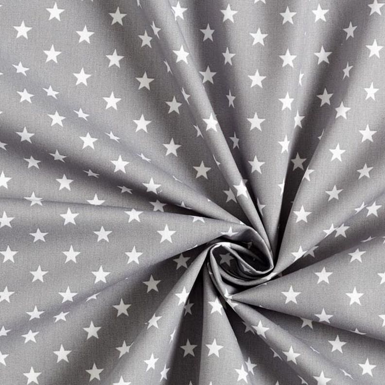 Bomuldspoplin mellemstore stjerner – grå/hvid,  image number 5
