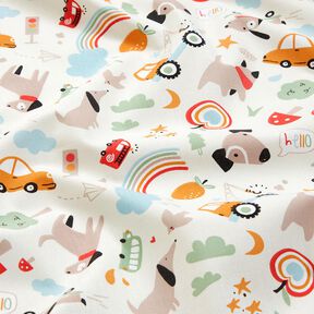 Bomuldspoplin Hunde på tur– uldhvid, 