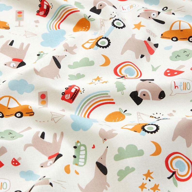 Bomuldspoplin Hunde på tur– uldhvid,  image number 2