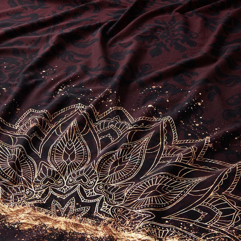 BomuldsjerseyBordure stof Mandala med guldkrymmel | Glitzerpüppi – sortbrun/guld,  image number 2