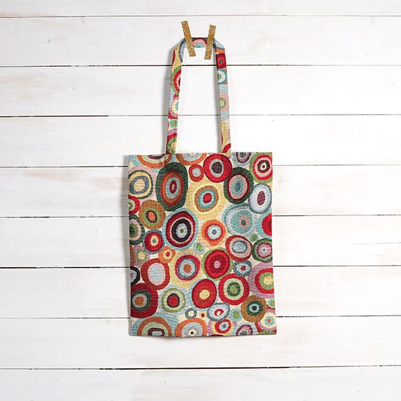 Dekorationsstof Gobelin farverige cirkler – lysebeige/karminrød,  image number 8