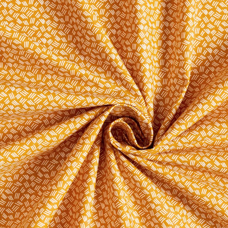 Bomuldsstof Cretonne små streger – karrygul,  image number 3