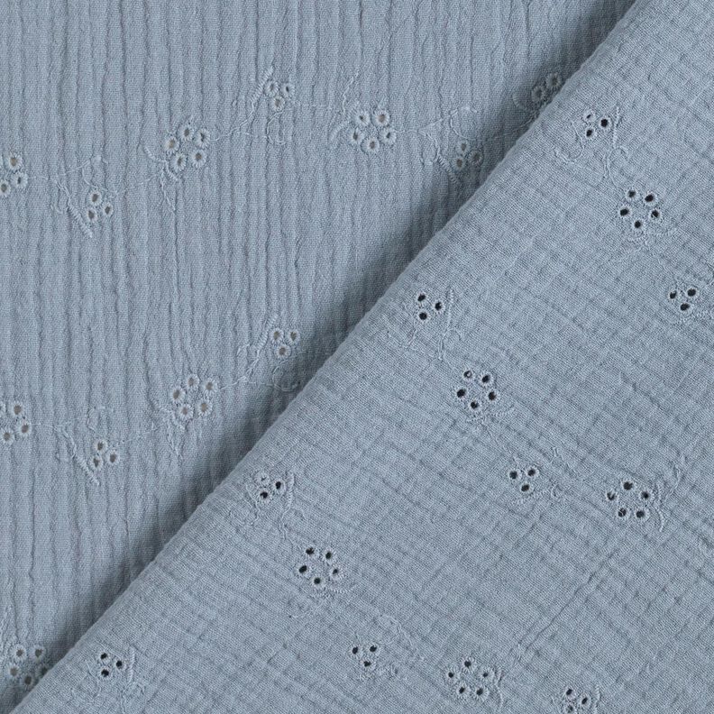 Musselin/Dobbelt-Crincle stof Hulbroderi Blomsterranker – blågrå,  image number 4