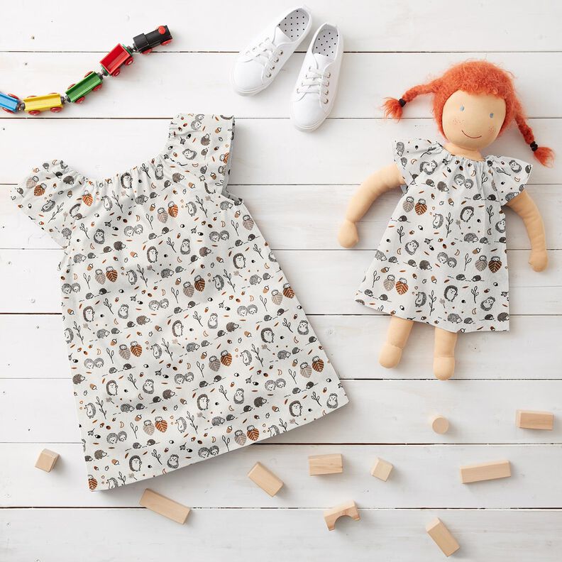 Bomuldspoplin Pindsvin på farten – uldhvid,  image number 6