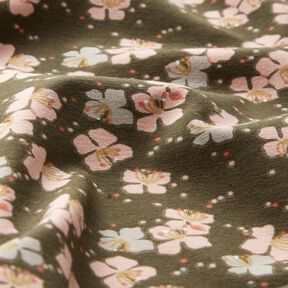 Bomuldsjersey søde små blomster – kaki, 