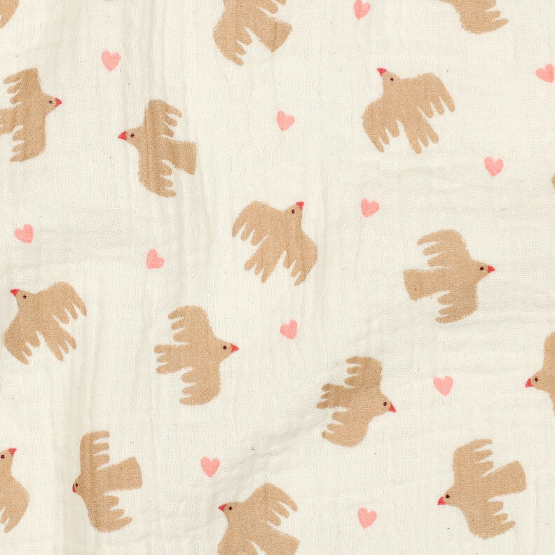 GOTS Musselin/Dobbelt-Crincle stof fugle og hjerter | Poppy Fabrics – uldhvid,  image number 3
