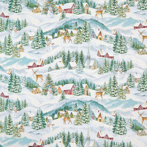 Dekorationsstof Gobelin vinterlandskab – elfenben/lys turkis, 