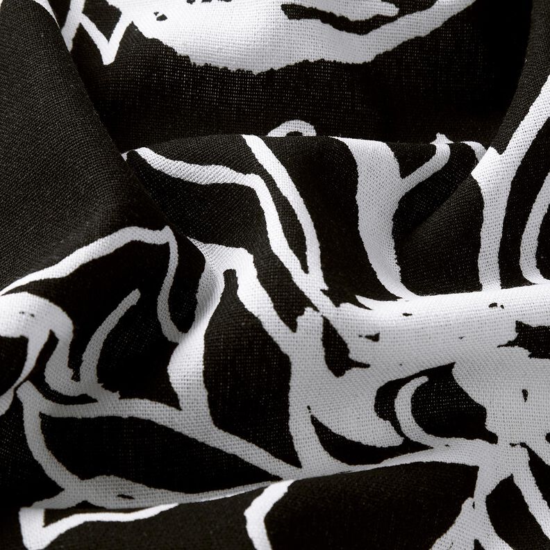 Viskose-hør-miks Abstrakte solsikker – sort/hvid,  image number 2