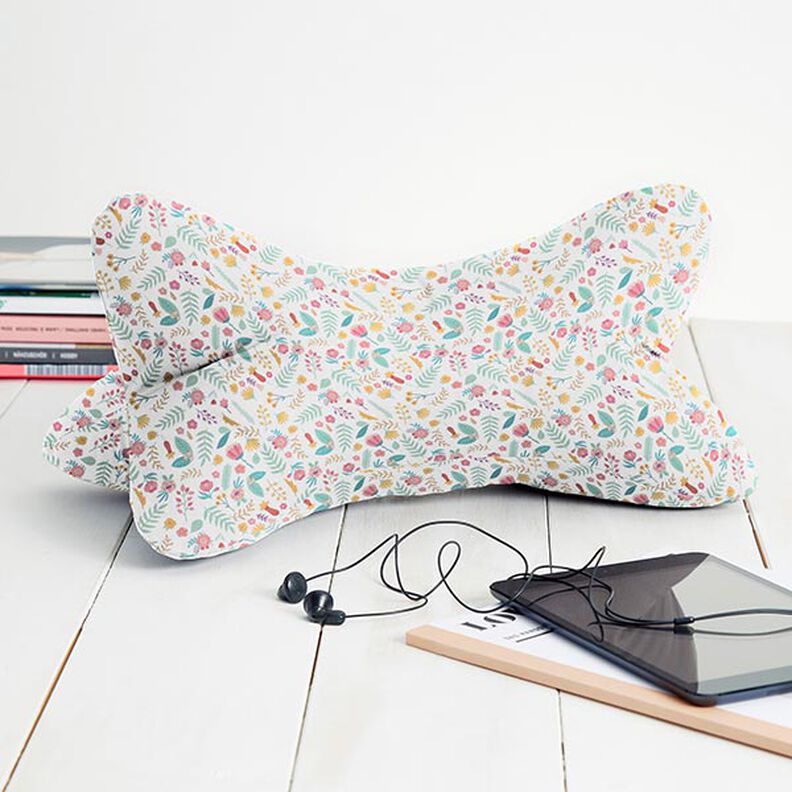 Bomuldsstof Perkal små blomster og blade – rosa/gul,  image number 7