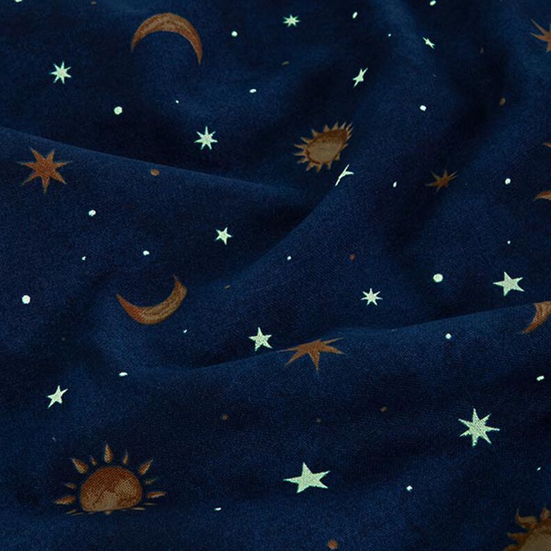 Dekorationsstof Glow in the Dark nattehimmel – guld/marineblå,  image number 14