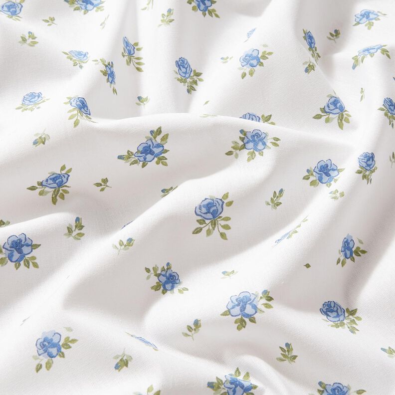 Bomuldspoplin fine roser – lyseblå/hvid,  image number 2