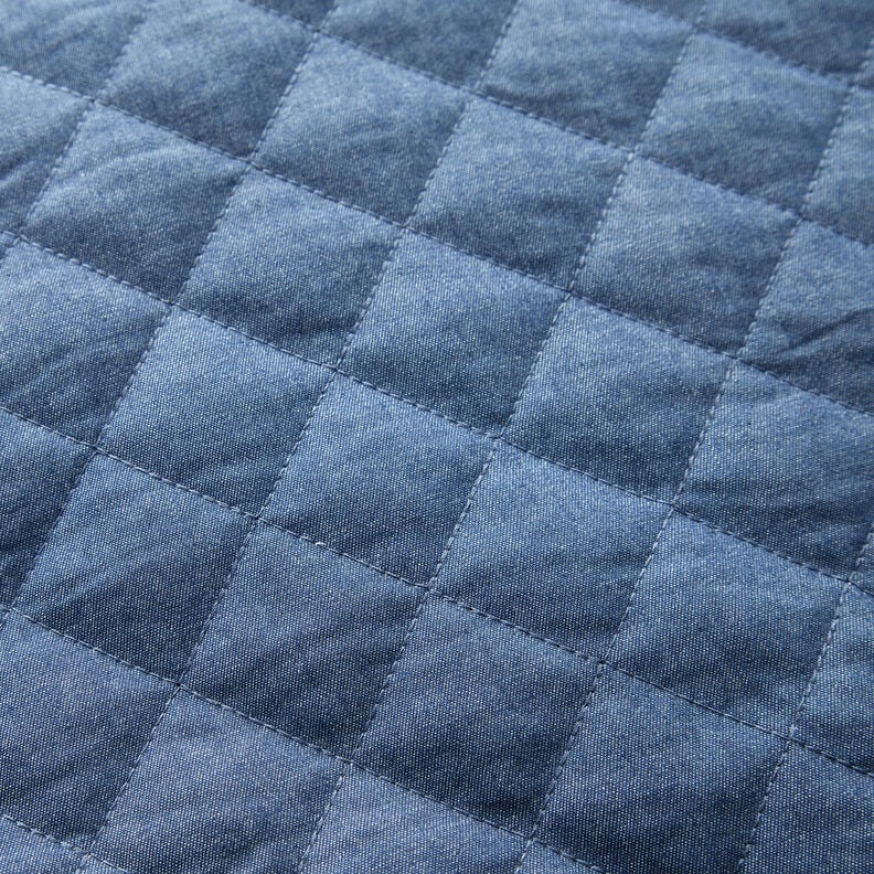 Quiltet stof chambray ensfarvet – jeansblå,  image number 4