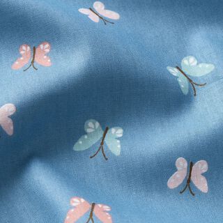 GOTS Bomuldspoplin sommerfugle – strålende blå, 