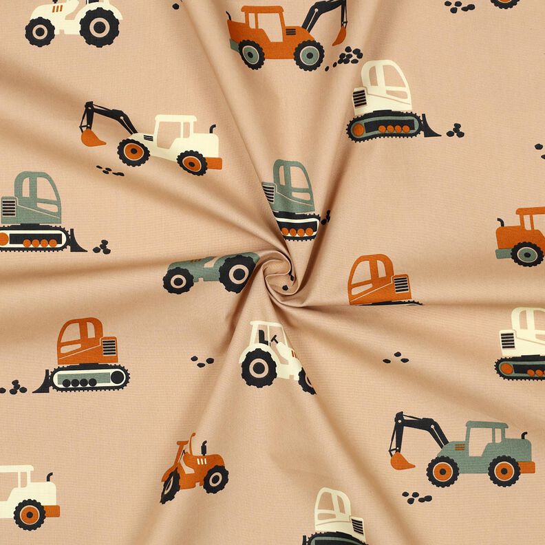 Bomuldspoplin gravemaskiner og traktorer | Poppy Fabrics – beige,  image number 3
