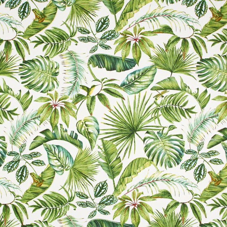 Dekorationsstof Halvpanama eksotiske blade – grøn/hvid,  image number 1