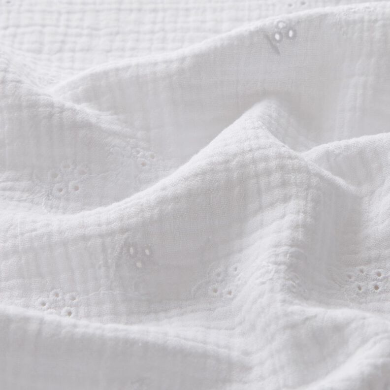 Musselin/Dobbelt-Crincle stof Hulbroderi Blomsterranker – hvid,  image number 2