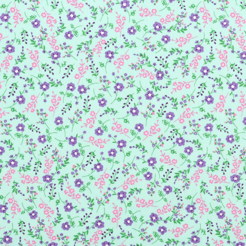 Bomuldspoplin Millefleurs – lys mint/lavendel,  image number 1