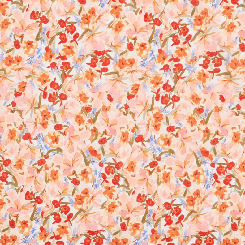 Bomuld Voile akvarel-blomsterhav digitalt print – elfenben/laksefarvet,  image number 1