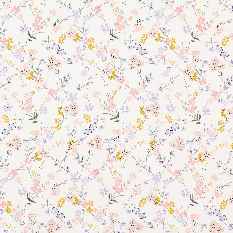 Bomuldspoplin fine blomster – hvid/syren,  image number 1
