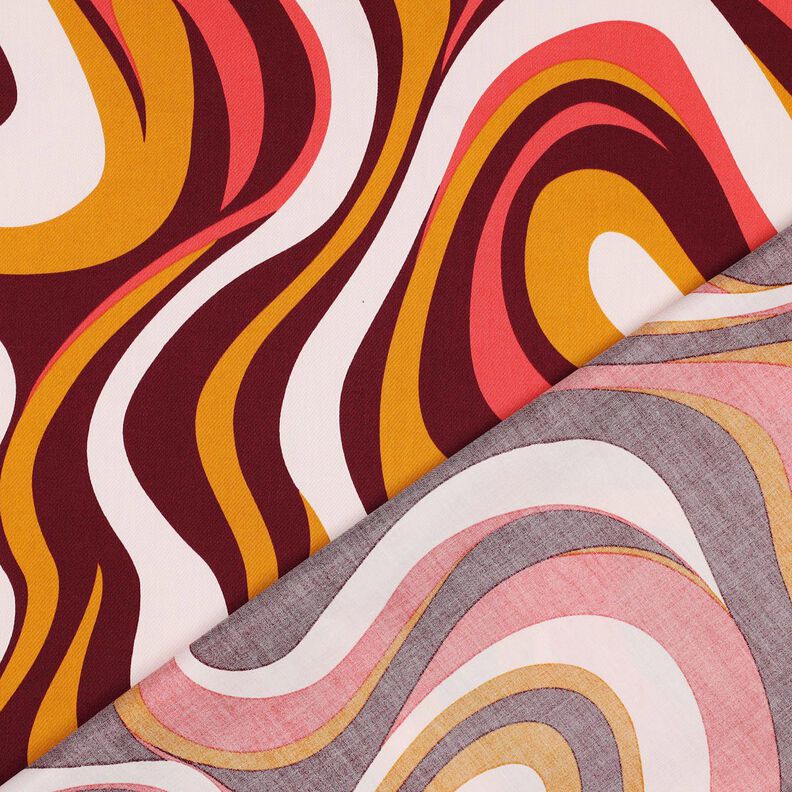 Bomuldssatin Retro-bølger| Poppy Fabrics – bordeaux/karrygul | Reststykke 50cm,  image number 4