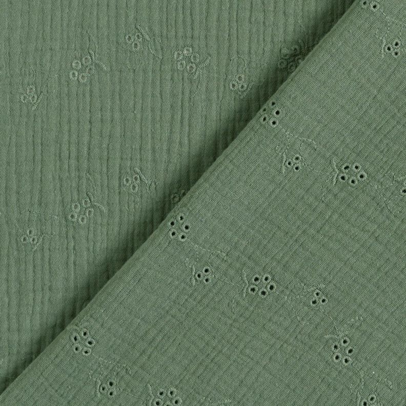 Musselin/Dobbelt-Crincle stof Hulbroderi Blomsterranker – mørkegrøn,  image number 4
