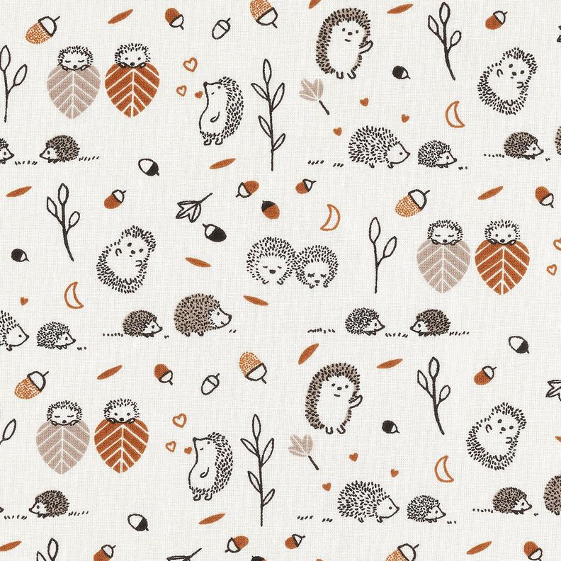 Bomuldspoplin Pindsvin på farten – uldhvid,  image number 1