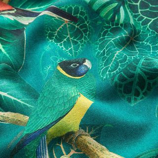 Dekorationsstof Canvas Paradisfugle – mørkegrøn, 