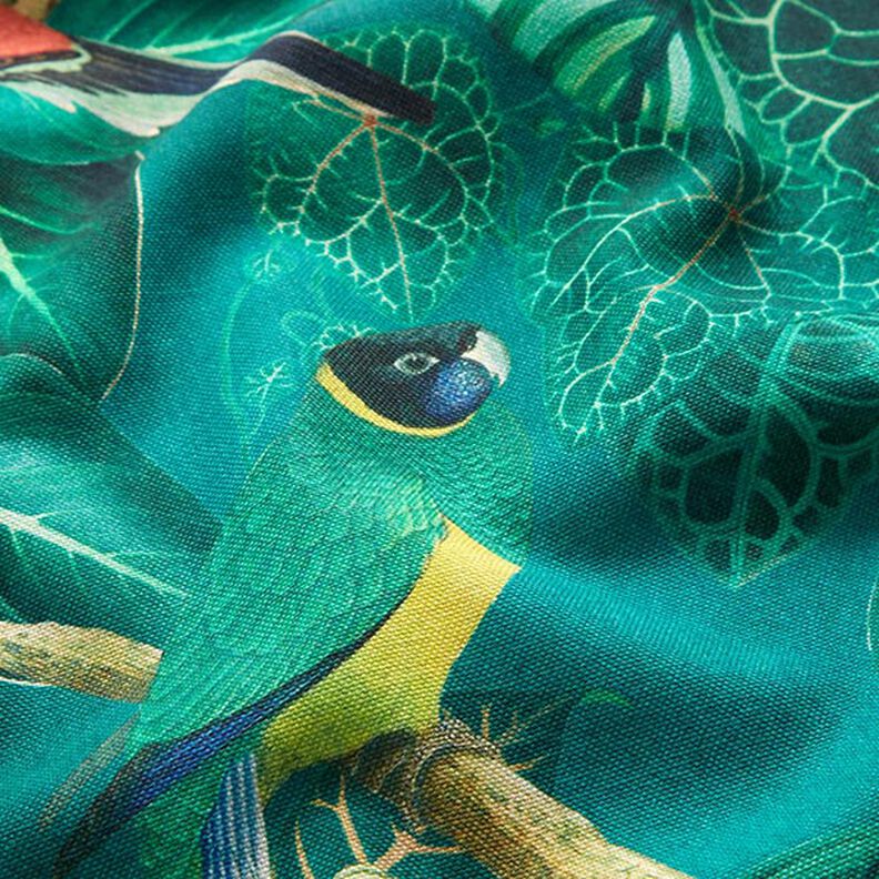 Dekorationsstof Canvas Paradisfugle – mørkegrøn,  image number 2