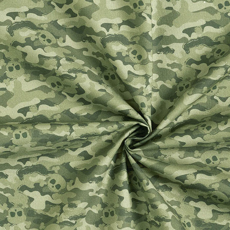 Bio-bomuldspoplin Camouflage-dødningehoveder – pistacie,  image number 3