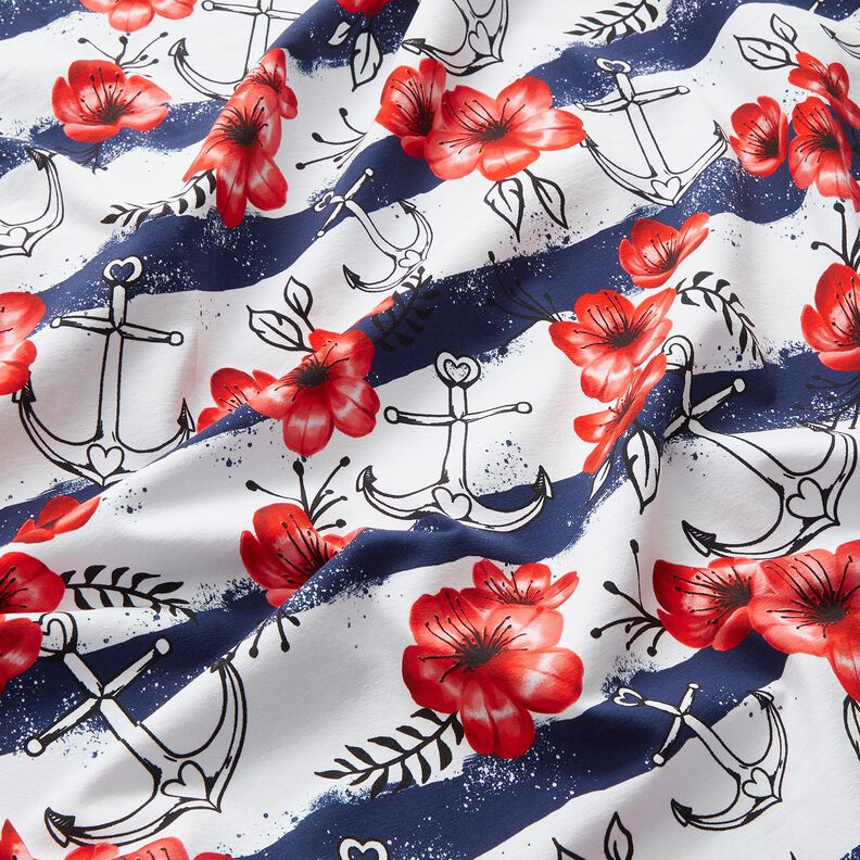 Bomuldsjersey blomster og ankerstriber | Glitzerpüppi – hvid/chili,  image number 2