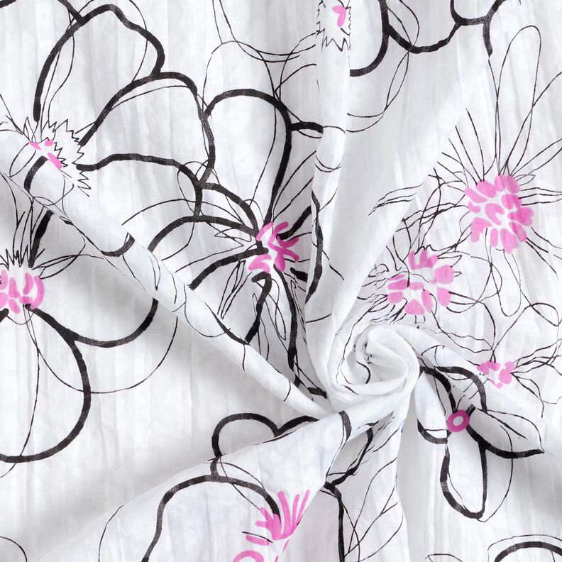 krinkel-voile blomster og leomønster – hvid/sort,  image number 3