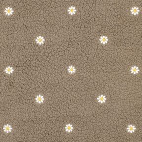 Teddyplys broderede små blomster | Poppy Fabrics – mørk taupe, 