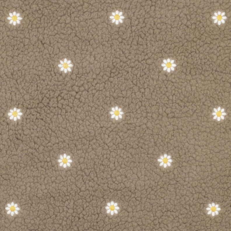 Teddyplys broderede små blomster | Poppy Fabrics – mørk taupe,  image number 1