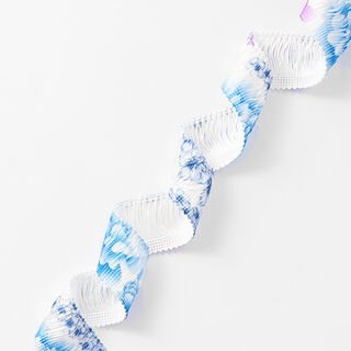 Frynsebånd Blomster [30 mm] – hvid/blå, 