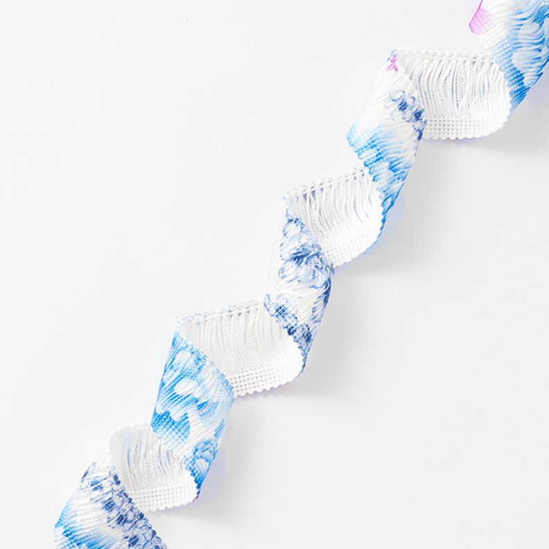 Frynsebånd Blomster [30 mm] – hvid/blå,  image number 1