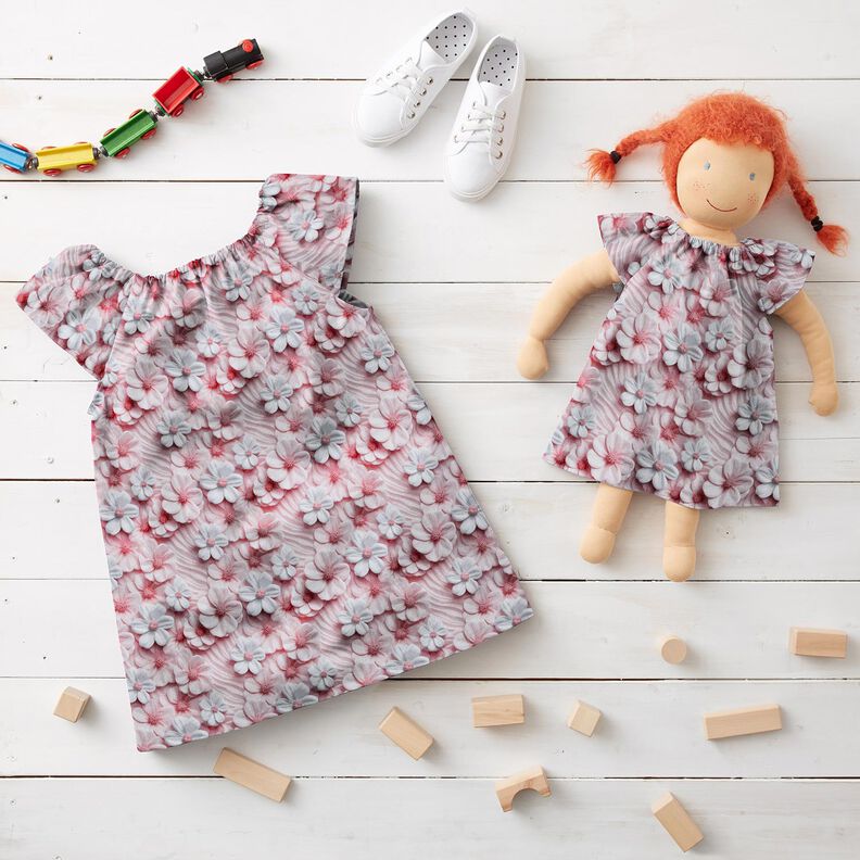 Bomuldspoplin sukkerblomster Digitaltryk – lys gammelrosa,  image number 5