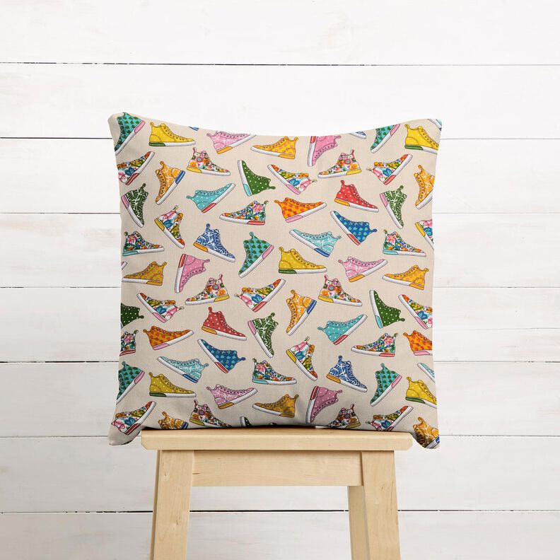 Bomuldsstof Cretonne farverige sneakers &ndash; lysebeige,  image number 7