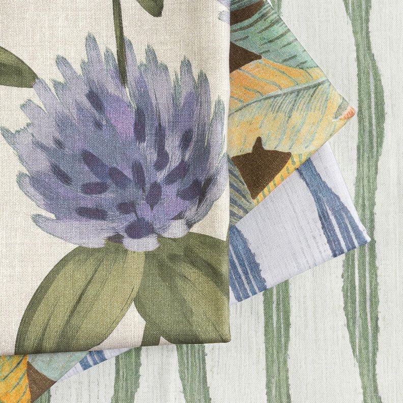 Dekorationsstof Halvpanama blomstrende kløver – blågrå/lys taupe,  image number 5