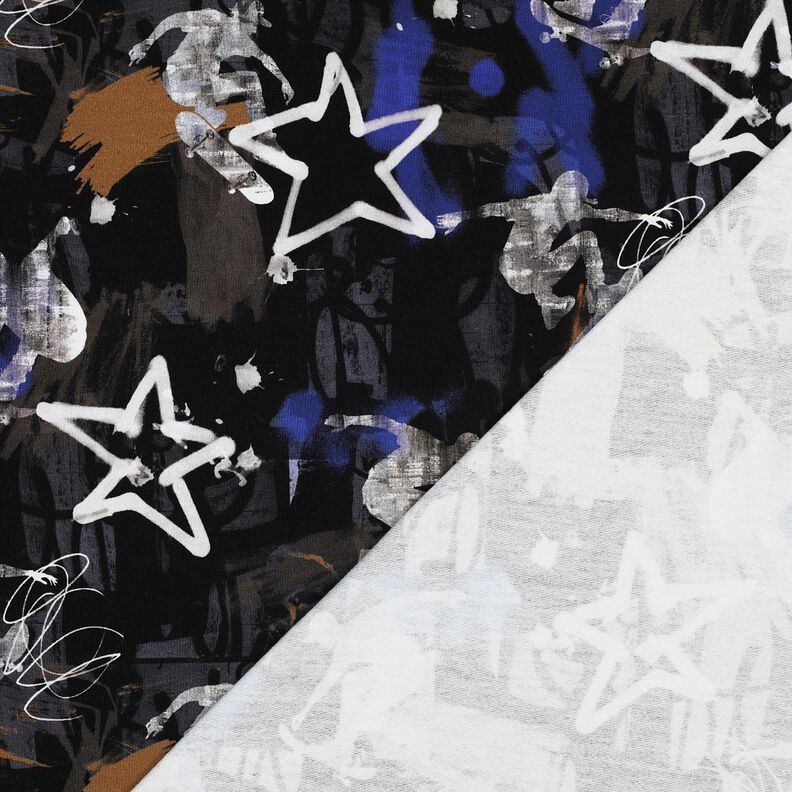 French Terry Sommersweat Skate-graffiti Digitaltryk | Poppy Fabrics – sort/indigo,  image number 4
