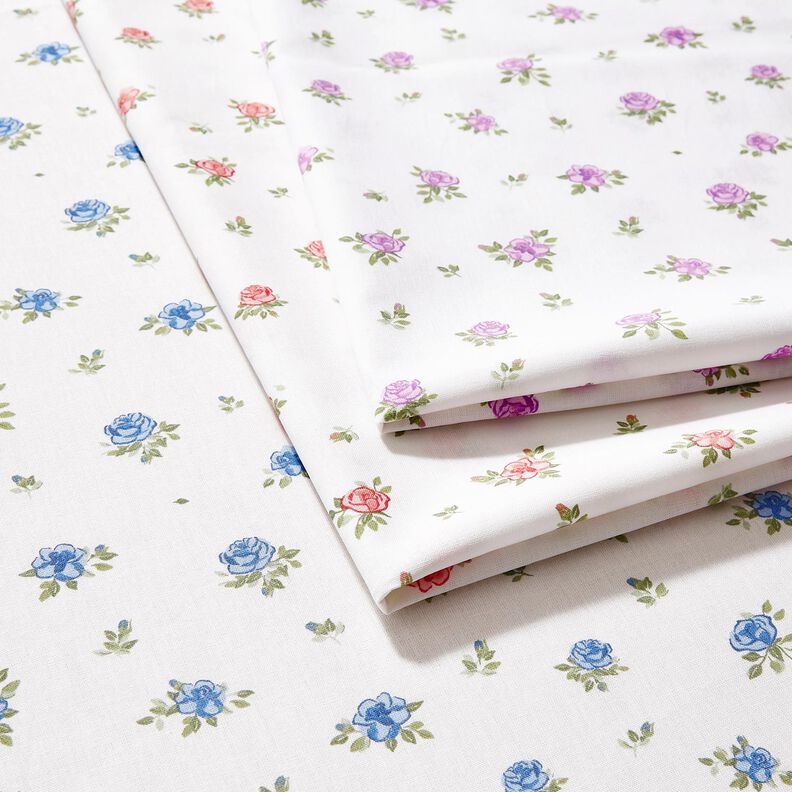 Bomuldspoplin fine roser – lavendel/hvid,  image number 5