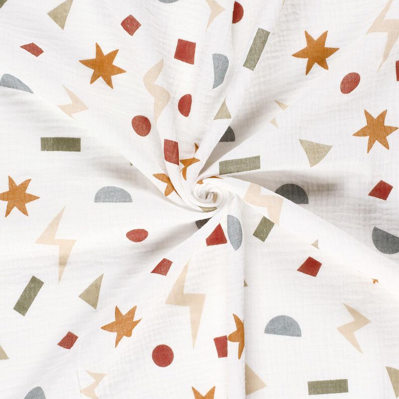 Musselin/Dobbelt-Crincle stof geometriske symboler – elfenben/karamel,  image number 3