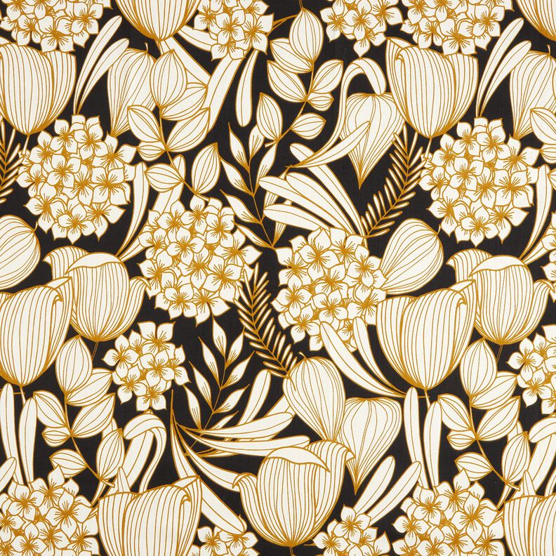 Bomuldssatin Tropiske blomster – sort,  image number 1