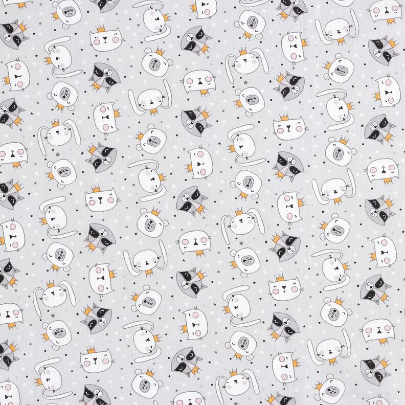 Bomuldspoplin Dyr med kroner – lysegrå,  image number 1