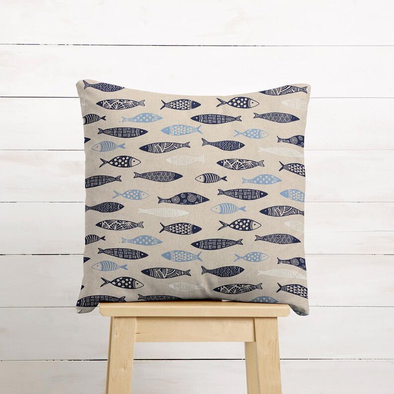 Dekorationsstof Halvpanama abstrakt fiskestime – natur/blå,  image number 7