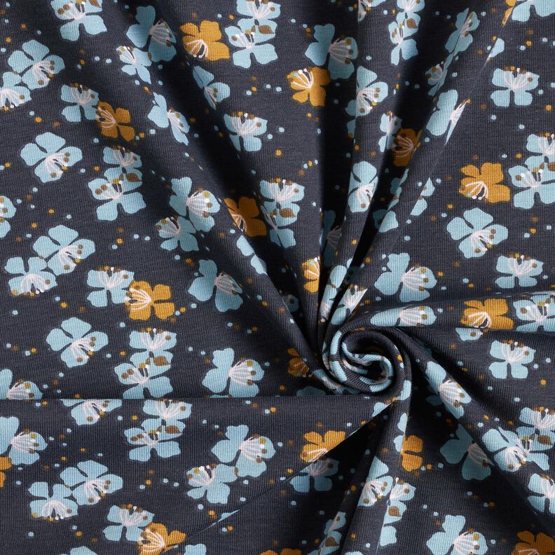 Bomuldsjersey søde små blomster – sort-blå,  image number 3