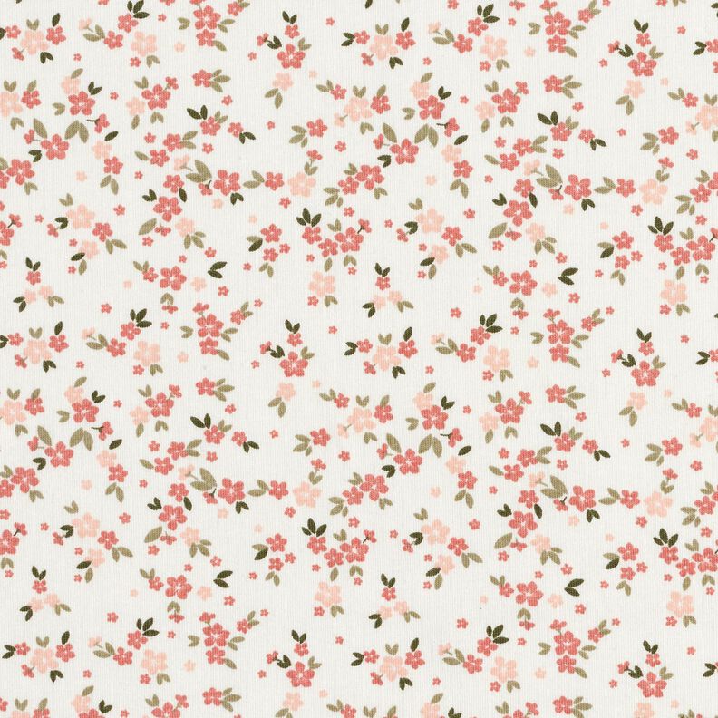 Bomuldsjersey Lyserøde blomster – elfenben,  image number 1